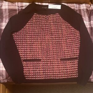 J. Crew Brand New NWT Soft Lightweight Wool Pink and Black Crew Neck Sweater Sm